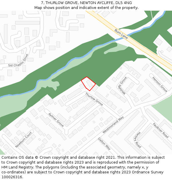 7, THURLOW GROVE, NEWTON AYCLIFFE, DL5 4NG: Location map and indicative extent of plot