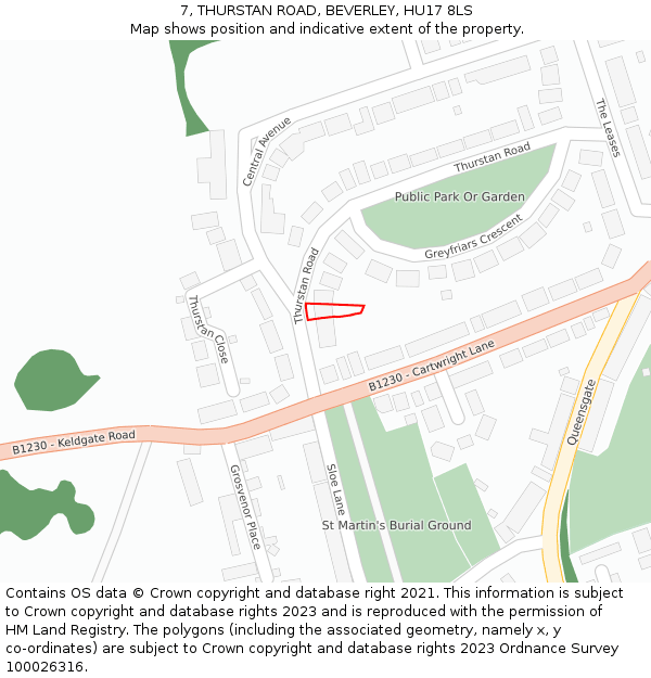 7, THURSTAN ROAD, BEVERLEY, HU17 8LS: Location map and indicative extent of plot