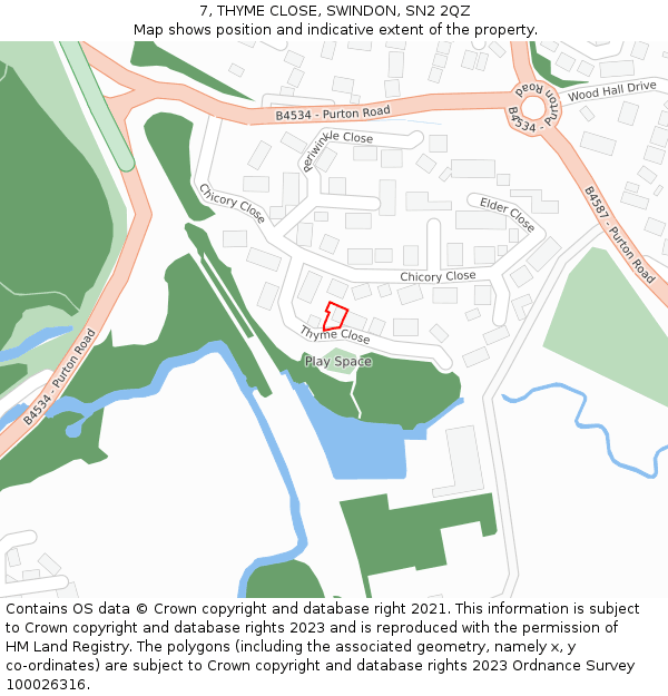 7, THYME CLOSE, SWINDON, SN2 2QZ: Location map and indicative extent of plot