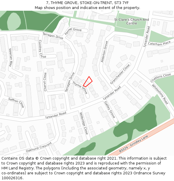 7, THYME GROVE, STOKE-ON-TRENT, ST3 7YF: Location map and indicative extent of plot