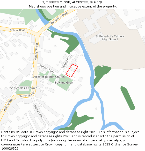 7, TIBBETS CLOSE, ALCESTER, B49 5QU: Location map and indicative extent of plot