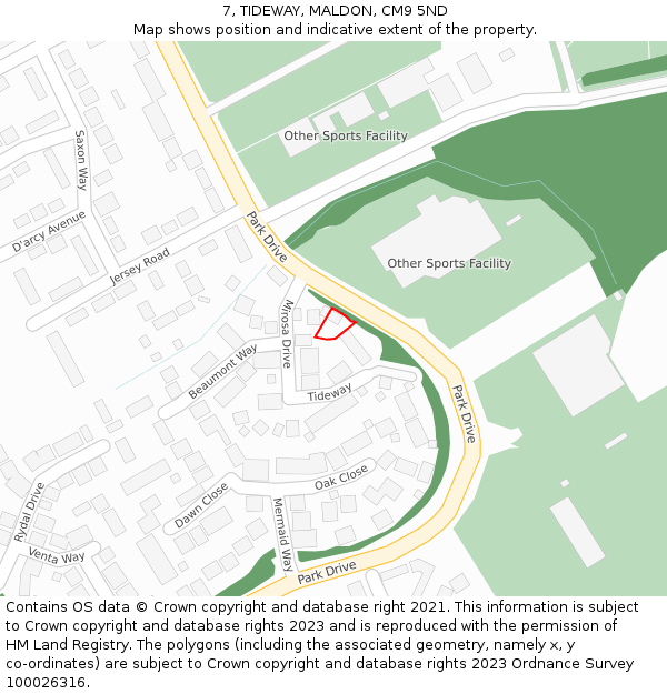 7, TIDEWAY, MALDON, CM9 5ND: Location map and indicative extent of plot