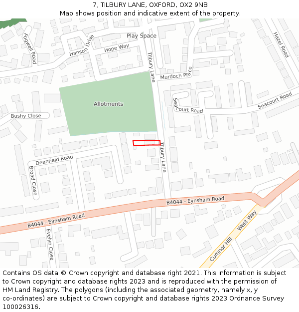 7, TILBURY LANE, OXFORD, OX2 9NB: Location map and indicative extent of plot