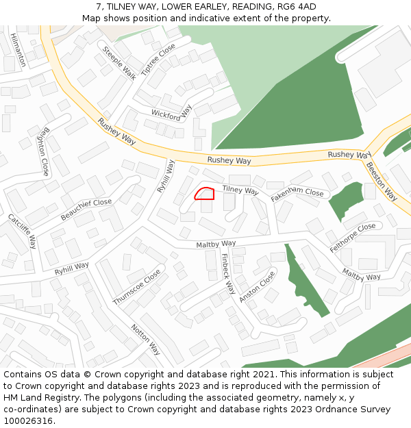 7, TILNEY WAY, LOWER EARLEY, READING, RG6 4AD: Location map and indicative extent of plot