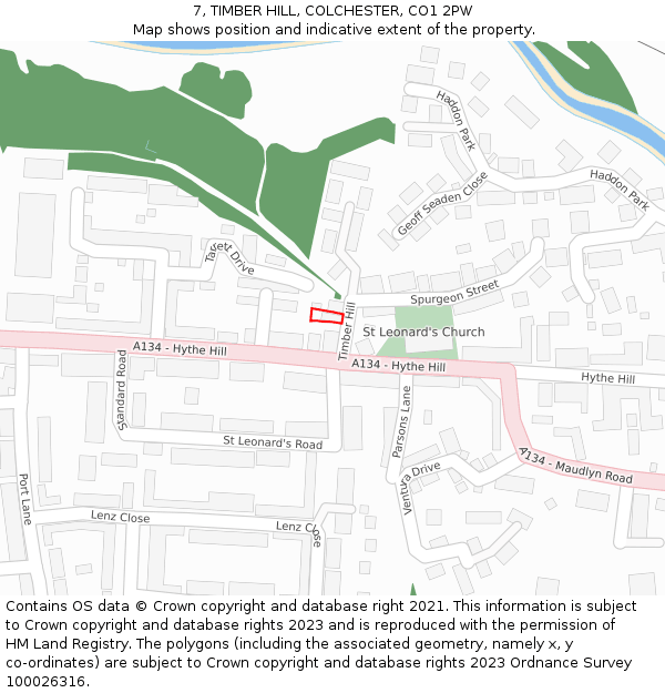 7, TIMBER HILL, COLCHESTER, CO1 2PW: Location map and indicative extent of plot