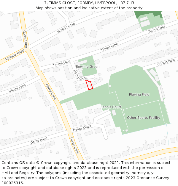 7, TIMMS CLOSE, FORMBY, LIVERPOOL, L37 7HR: Location map and indicative extent of plot