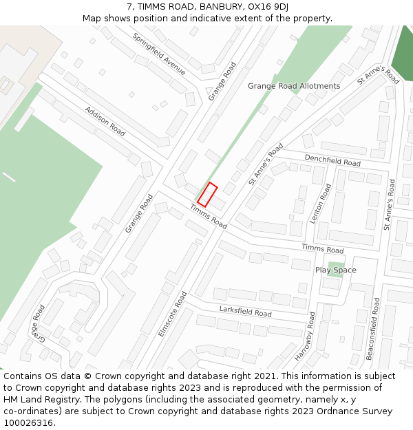 7, TIMMS ROAD, BANBURY, OX16 9DJ: Location map and indicative extent of plot