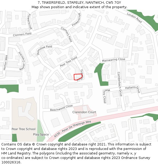 7, TINKERSFIELD, STAPELEY, NANTWICH, CW5 7GY: Location map and indicative extent of plot