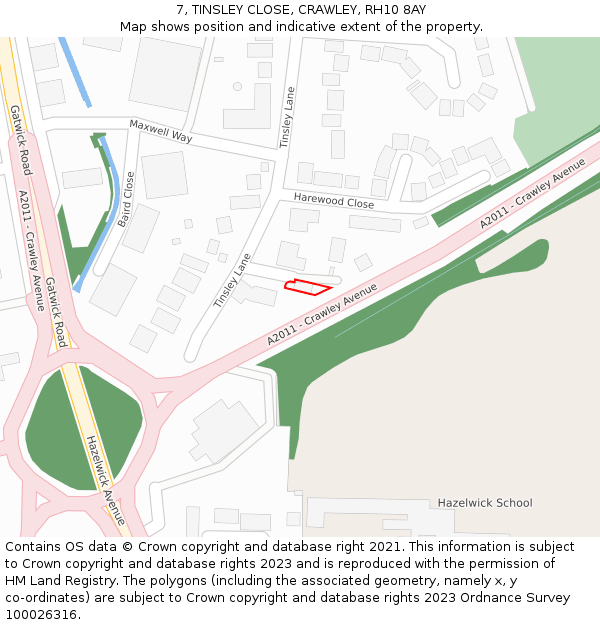 7, TINSLEY CLOSE, CRAWLEY, RH10 8AY: Location map and indicative extent of plot