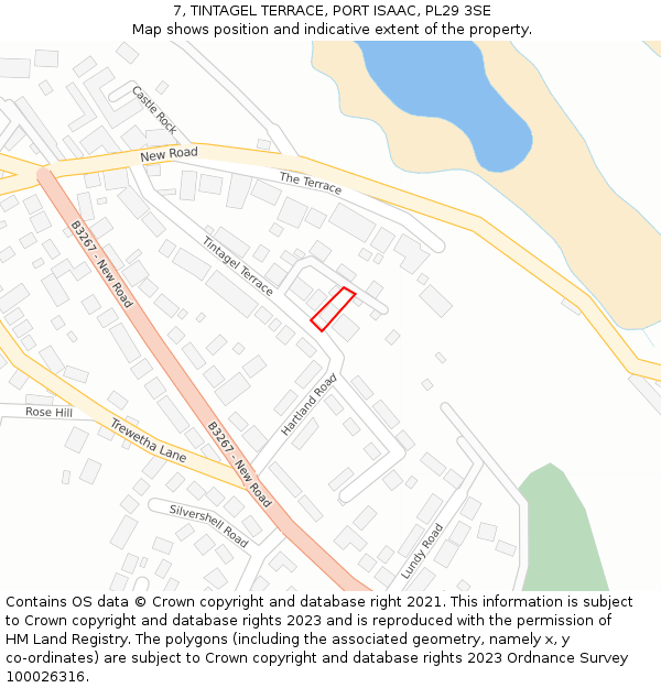 7, TINTAGEL TERRACE, PORT ISAAC, PL29 3SE: Location map and indicative extent of plot