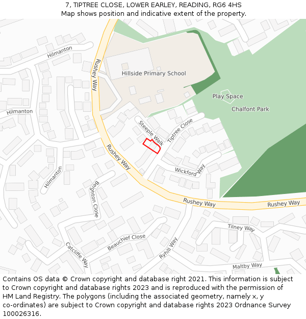 7, TIPTREE CLOSE, LOWER EARLEY, READING, RG6 4HS: Location map and indicative extent of plot