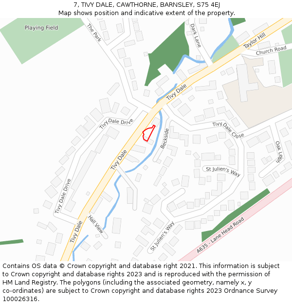 7, TIVY DALE, CAWTHORNE, BARNSLEY, S75 4EJ: Location map and indicative extent of plot