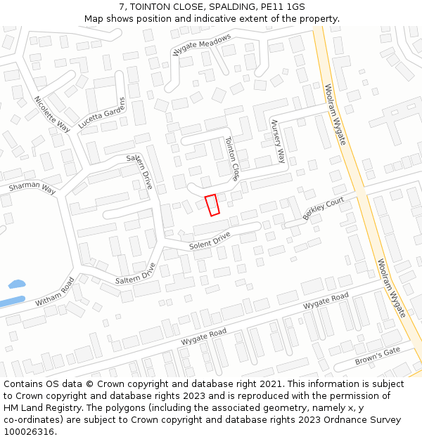 7, TOINTON CLOSE, SPALDING, PE11 1GS: Location map and indicative extent of plot