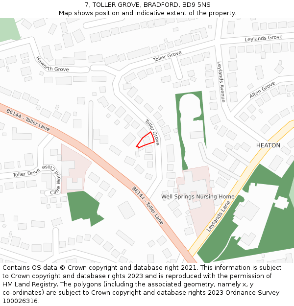 7, TOLLER GROVE, BRADFORD, BD9 5NS: Location map and indicative extent of plot