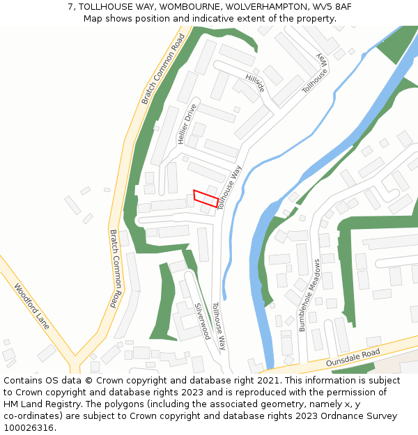 7, TOLLHOUSE WAY, WOMBOURNE, WOLVERHAMPTON, WV5 8AF: Location map and indicative extent of plot