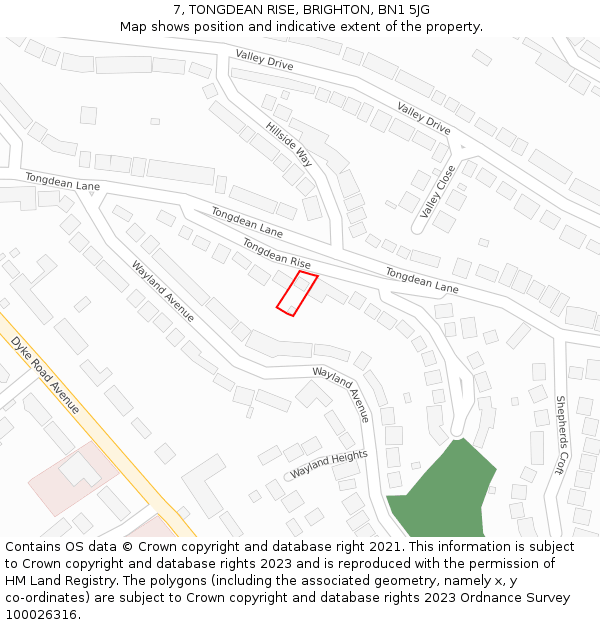 7, TONGDEAN RISE, BRIGHTON, BN1 5JG: Location map and indicative extent of plot