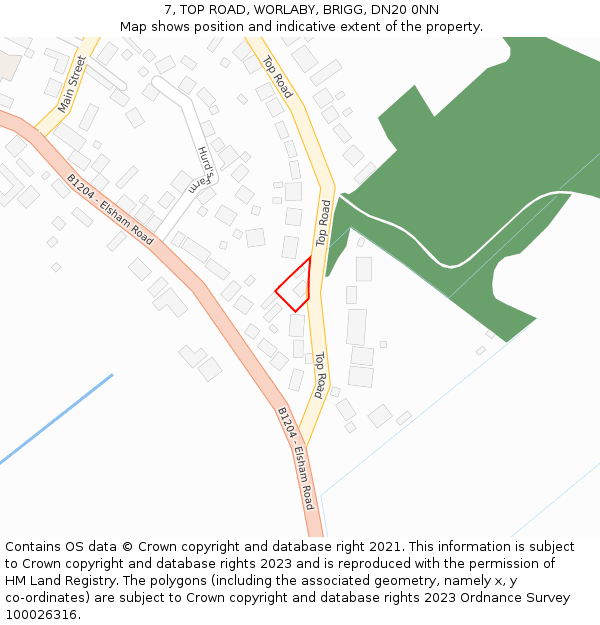 7, TOP ROAD, WORLABY, BRIGG, DN20 0NN: Location map and indicative extent of plot