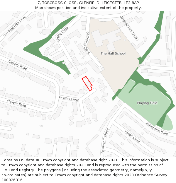 7, TORCROSS CLOSE, GLENFIELD, LEICESTER, LE3 8AP: Location map and indicative extent of plot