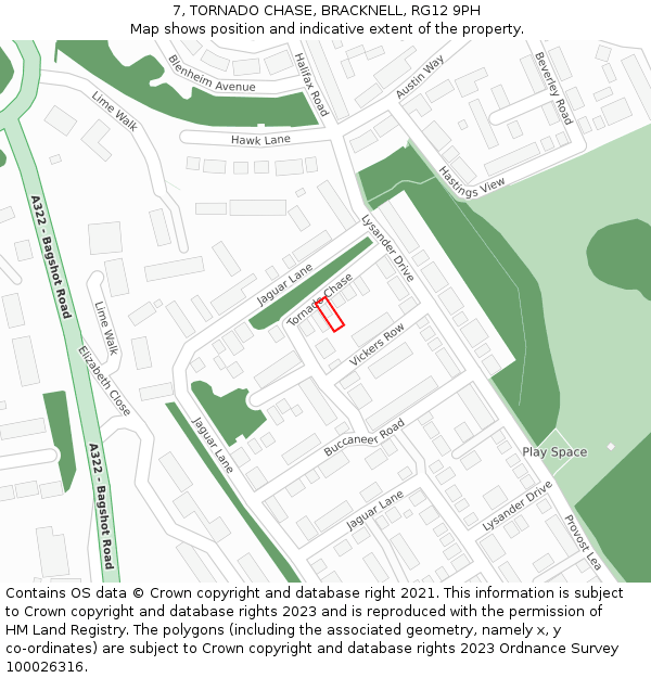 7, TORNADO CHASE, BRACKNELL, RG12 9PH: Location map and indicative extent of plot