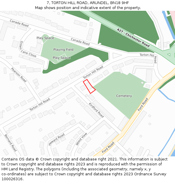 7, TORTON HILL ROAD, ARUNDEL, BN18 9HF: Location map and indicative extent of plot