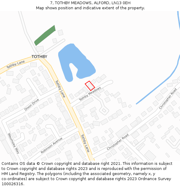 7, TOTHBY MEADOWS, ALFORD, LN13 0EH: Location map and indicative extent of plot