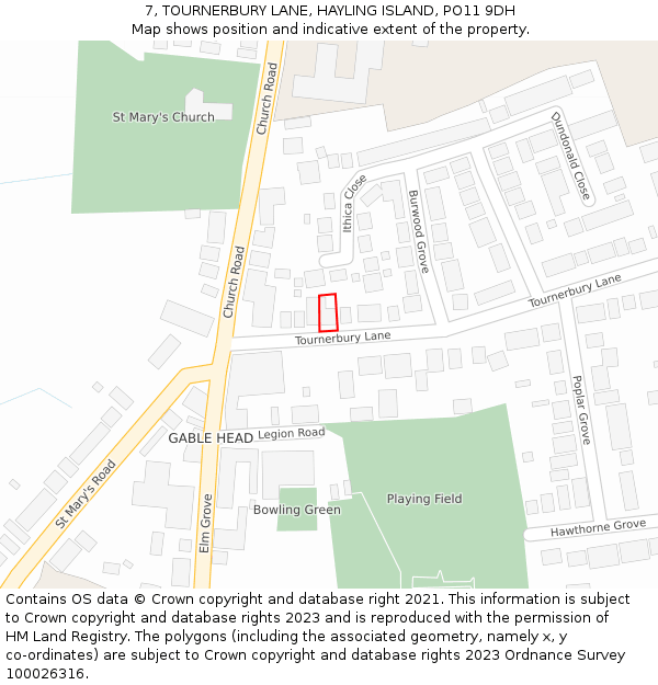 7, TOURNERBURY LANE, HAYLING ISLAND, PO11 9DH: Location map and indicative extent of plot