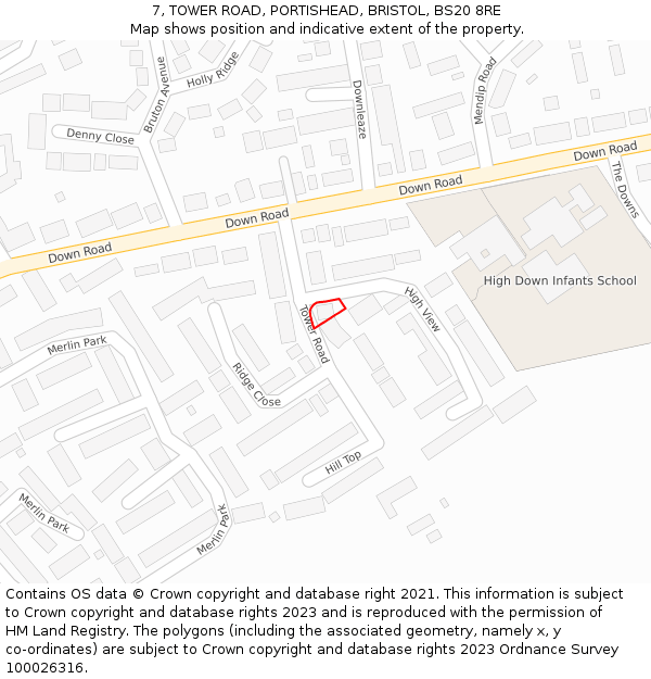 7, TOWER ROAD, PORTISHEAD, BRISTOL, BS20 8RE: Location map and indicative extent of plot