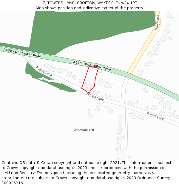 7, TOWERS LANE, CROFTON, WAKEFIELD, WF4 1PT: Location map and indicative extent of plot