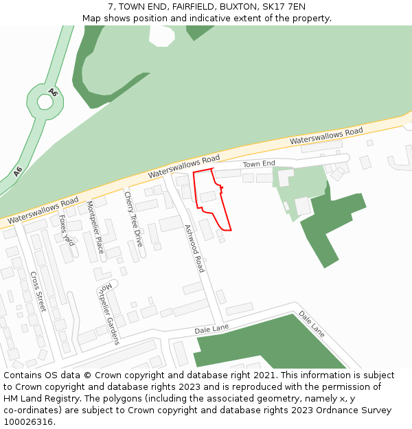 7, TOWN END, FAIRFIELD, BUXTON, SK17 7EN: Location map and indicative extent of plot