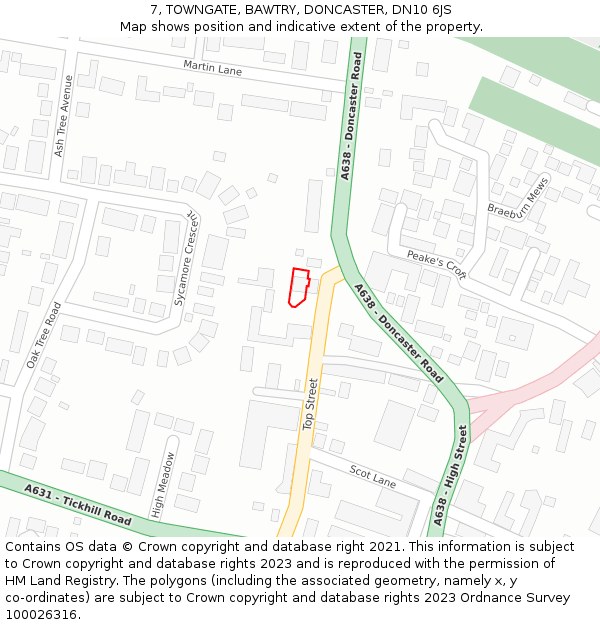 7, TOWNGATE, BAWTRY, DONCASTER, DN10 6JS: Location map and indicative extent of plot