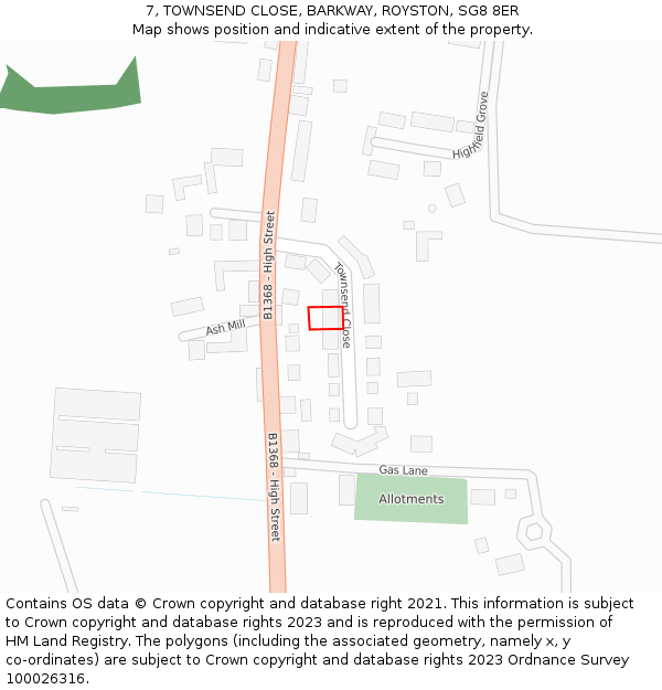 7, TOWNSEND CLOSE, BARKWAY, ROYSTON, SG8 8ER: Location map and indicative extent of plot