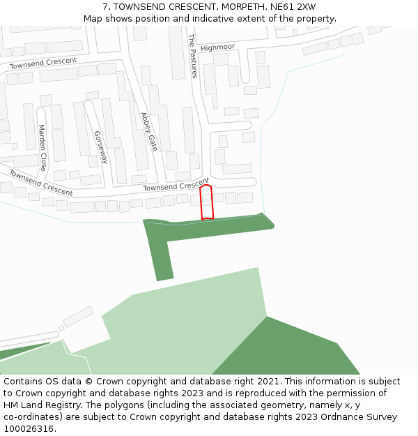7, TOWNSEND CRESCENT, MORPETH, NE61 2XW: Location map and indicative extent of plot
