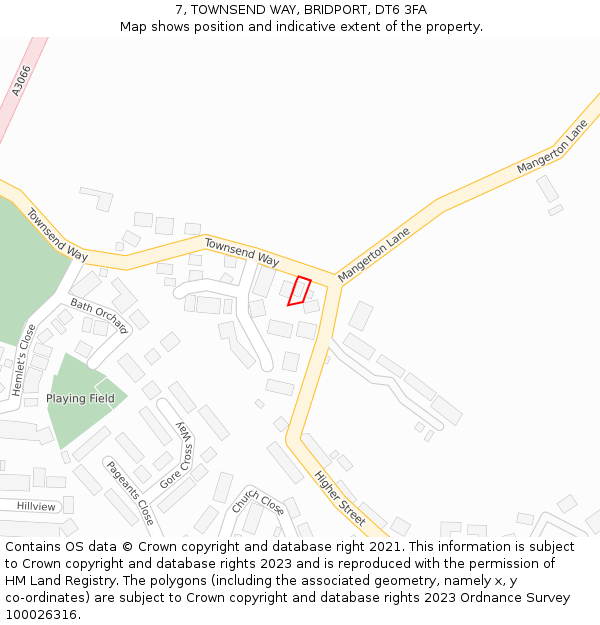 7, TOWNSEND WAY, BRIDPORT, DT6 3FA: Location map and indicative extent of plot