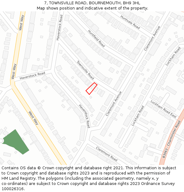 7, TOWNSVILLE ROAD, BOURNEMOUTH, BH9 3HL: Location map and indicative extent of plot