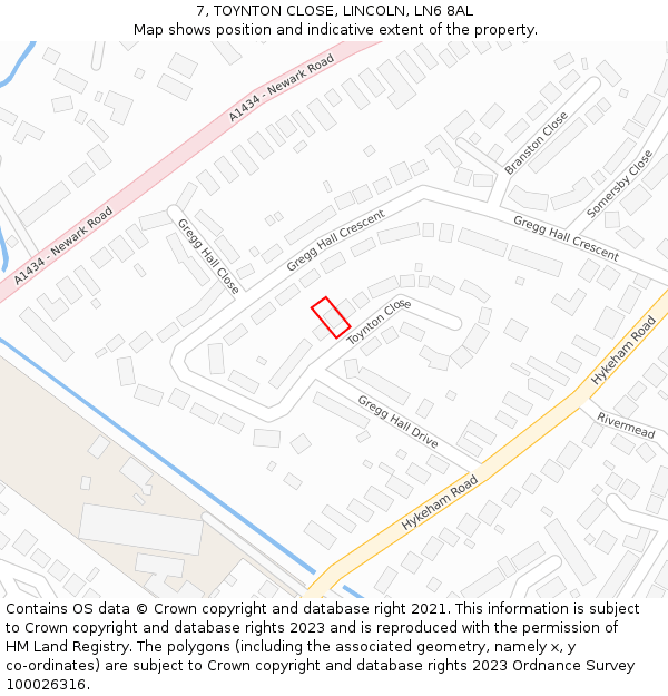 7, TOYNTON CLOSE, LINCOLN, LN6 8AL: Location map and indicative extent of plot