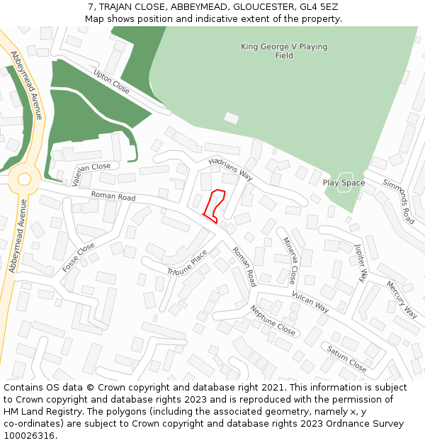 7, TRAJAN CLOSE, ABBEYMEAD, GLOUCESTER, GL4 5EZ: Location map and indicative extent of plot