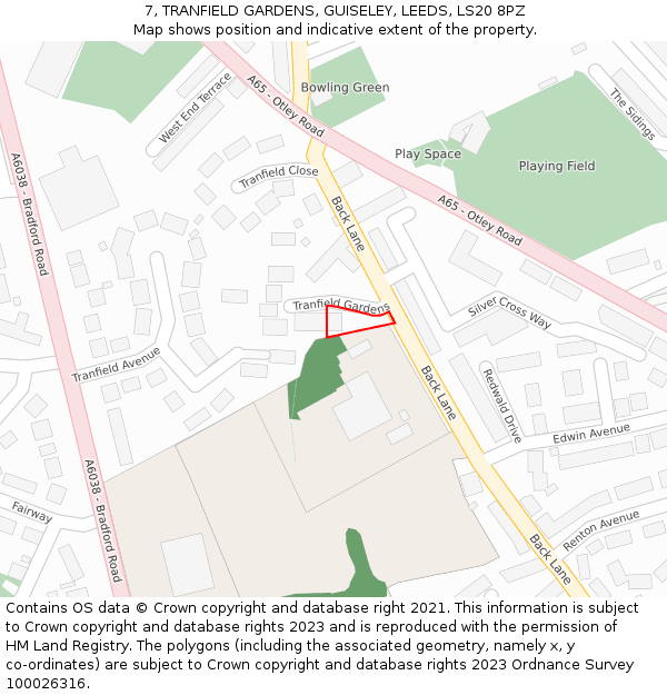 7, TRANFIELD GARDENS, GUISELEY, LEEDS, LS20 8PZ: Location map and indicative extent of plot