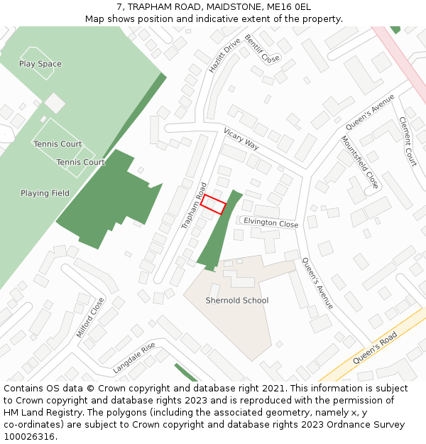 7, TRAPHAM ROAD, MAIDSTONE, ME16 0EL: Location map and indicative extent of plot