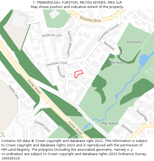 7, TREBOROUGH, FURZTON, MILTON KEYNES, MK4 1LR: Location map and indicative extent of plot