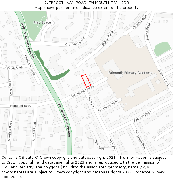 7, TREGOTHNAN ROAD, FALMOUTH, TR11 2DR: Location map and indicative extent of plot