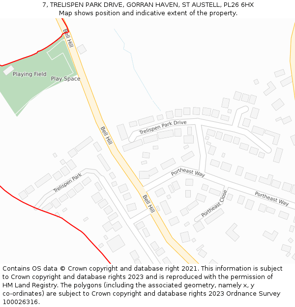 7, TRELISPEN PARK DRIVE, GORRAN HAVEN, ST AUSTELL, PL26 6HX: Location map and indicative extent of plot