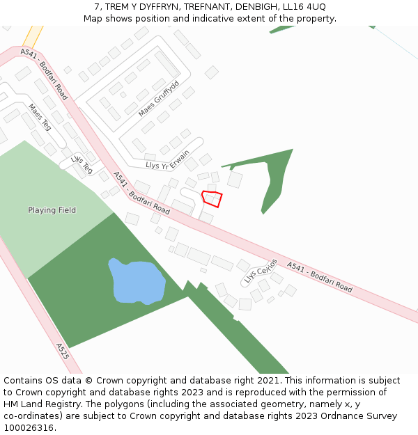 7, TREM Y DYFFRYN, TREFNANT, DENBIGH, LL16 4UQ: Location map and indicative extent of plot