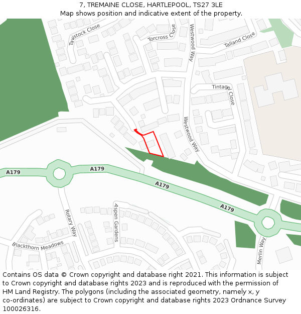 7, TREMAINE CLOSE, HARTLEPOOL, TS27 3LE: Location map and indicative extent of plot