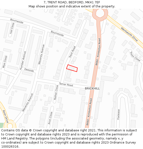 7, TRENT ROAD, BEDFORD, MK41 7EF: Location map and indicative extent of plot