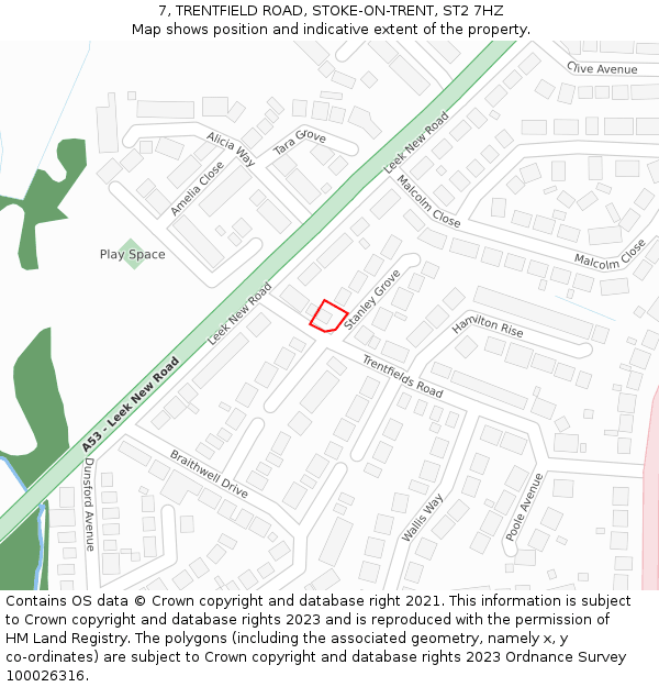 7, TRENTFIELD ROAD, STOKE-ON-TRENT, ST2 7HZ: Location map and indicative extent of plot