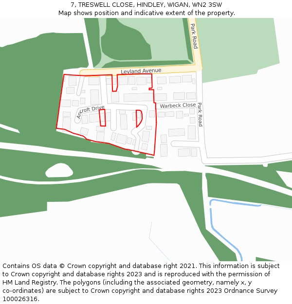 7, TRESWELL CLOSE, HINDLEY, WIGAN, WN2 3SW: Location map and indicative extent of plot