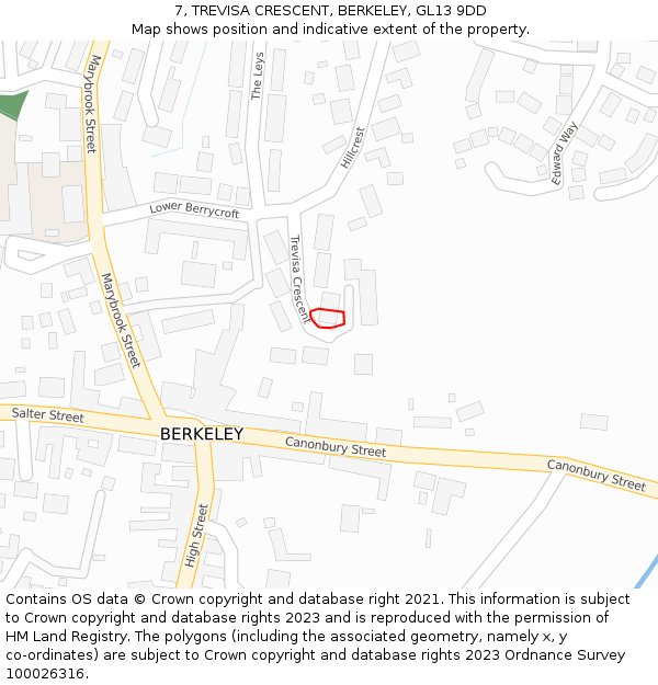 7, TREVISA CRESCENT, BERKELEY, GL13 9DD: Location map and indicative extent of plot