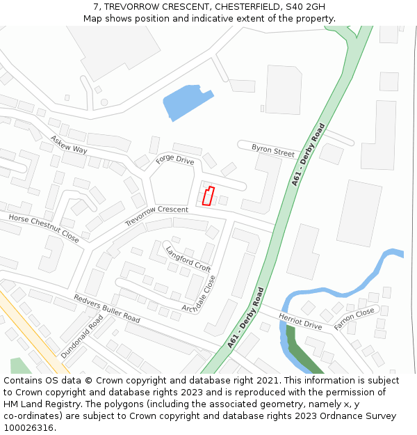 7, TREVORROW CRESCENT, CHESTERFIELD, S40 2GH: Location map and indicative extent of plot