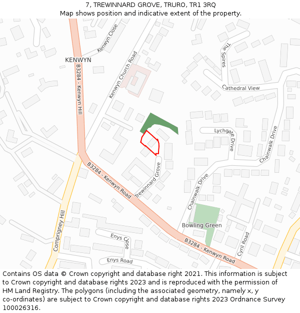 7, TREWINNARD GROVE, TRURO, TR1 3RQ: Location map and indicative extent of plot