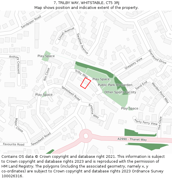 7, TRILBY WAY, WHITSTABLE, CT5 3RJ: Location map and indicative extent of plot